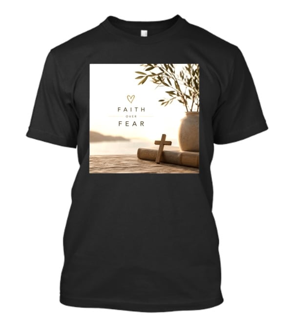 Faith Over Fear Christian Cross Heart With Bible And Olive Branches T-Shirt
