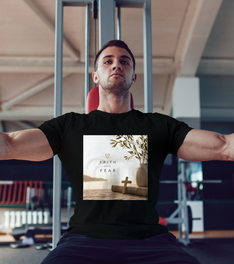 Faith Over Fear Christian Cross Heart With Bible And Olive Branches T-Shirt