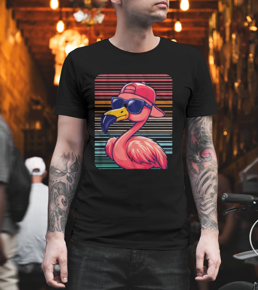 Flamingo Cool Vibes Sunglasses And Cap T-Shirt