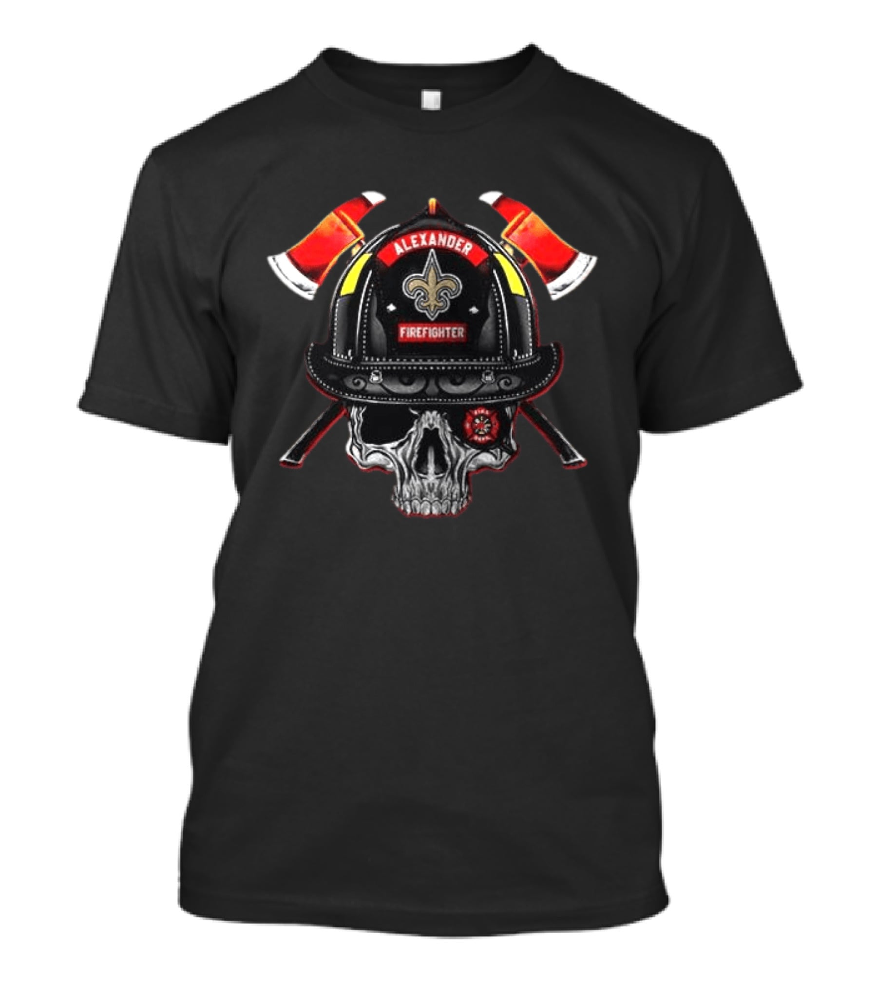 New Orleans Saints Alexander Firefighter Skull Helmet Axes T-Shirt