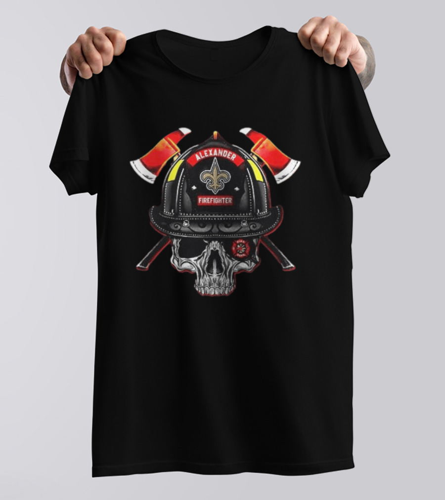 New Orleans Saints Alexander Firefighter Skull Helmet Axes T-Shirt