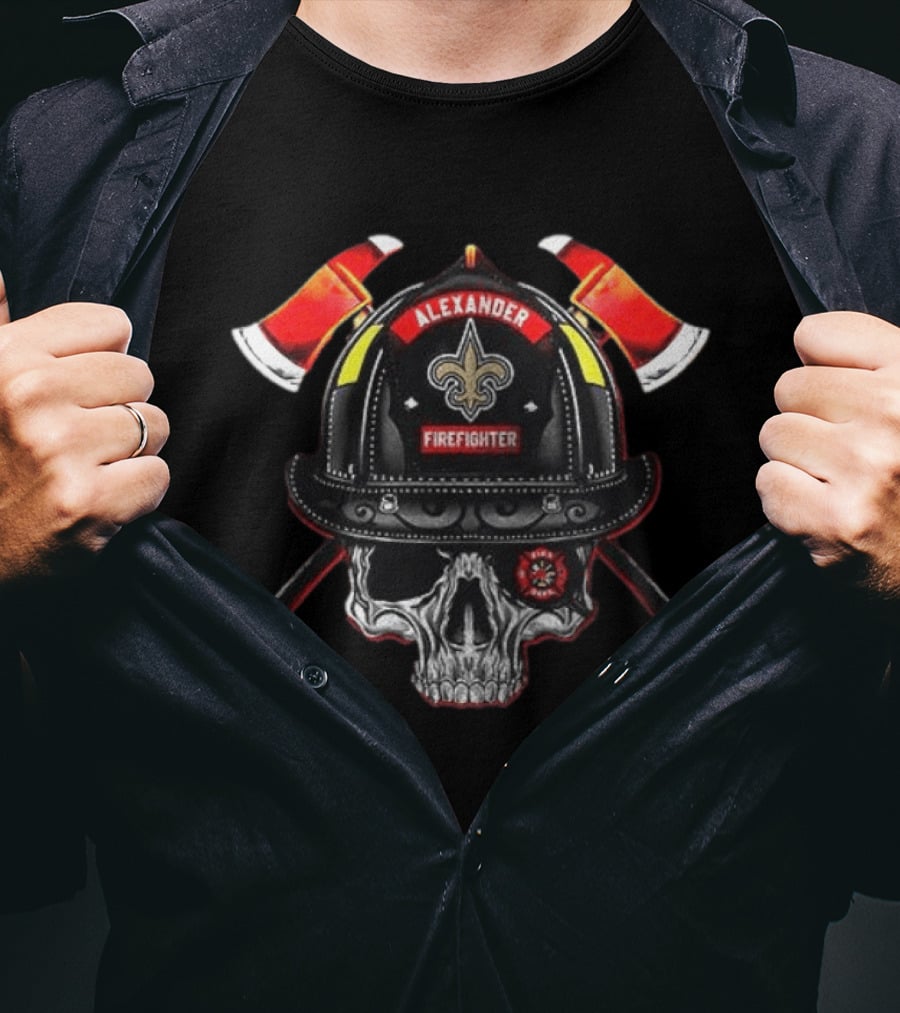 New Orleans Saints Alexander Firefighter Skull Helmet Axes T-Shirt