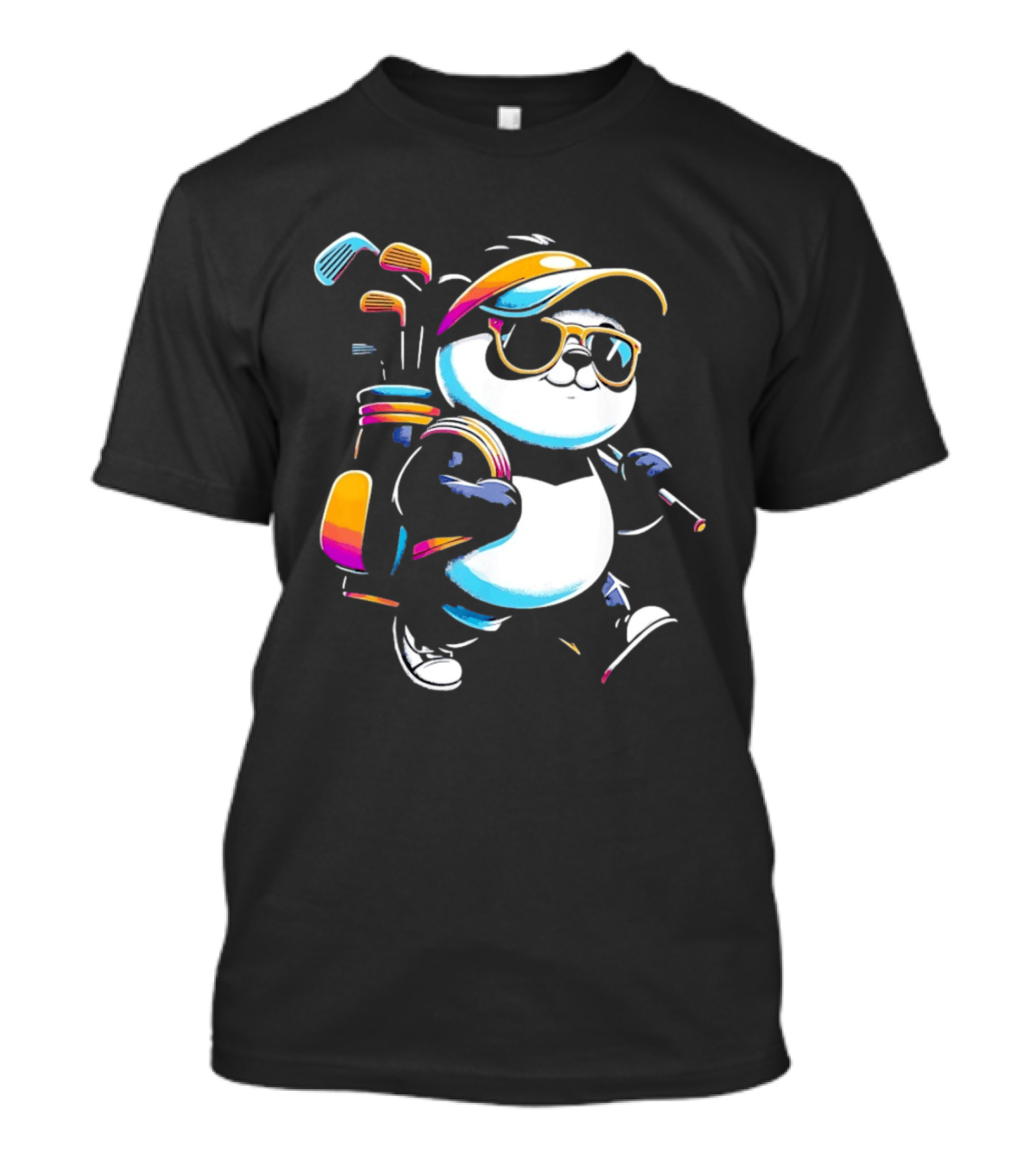 Panda Golfer Sunglasses Golf Bag Vibrant Club T-Shirt