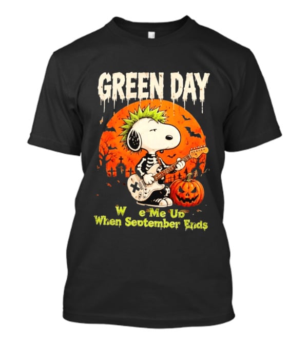 Green Day Snoopy Skeleton Guitar Wake Me Up When September Ends Halloween Pumpkin T-Shirt