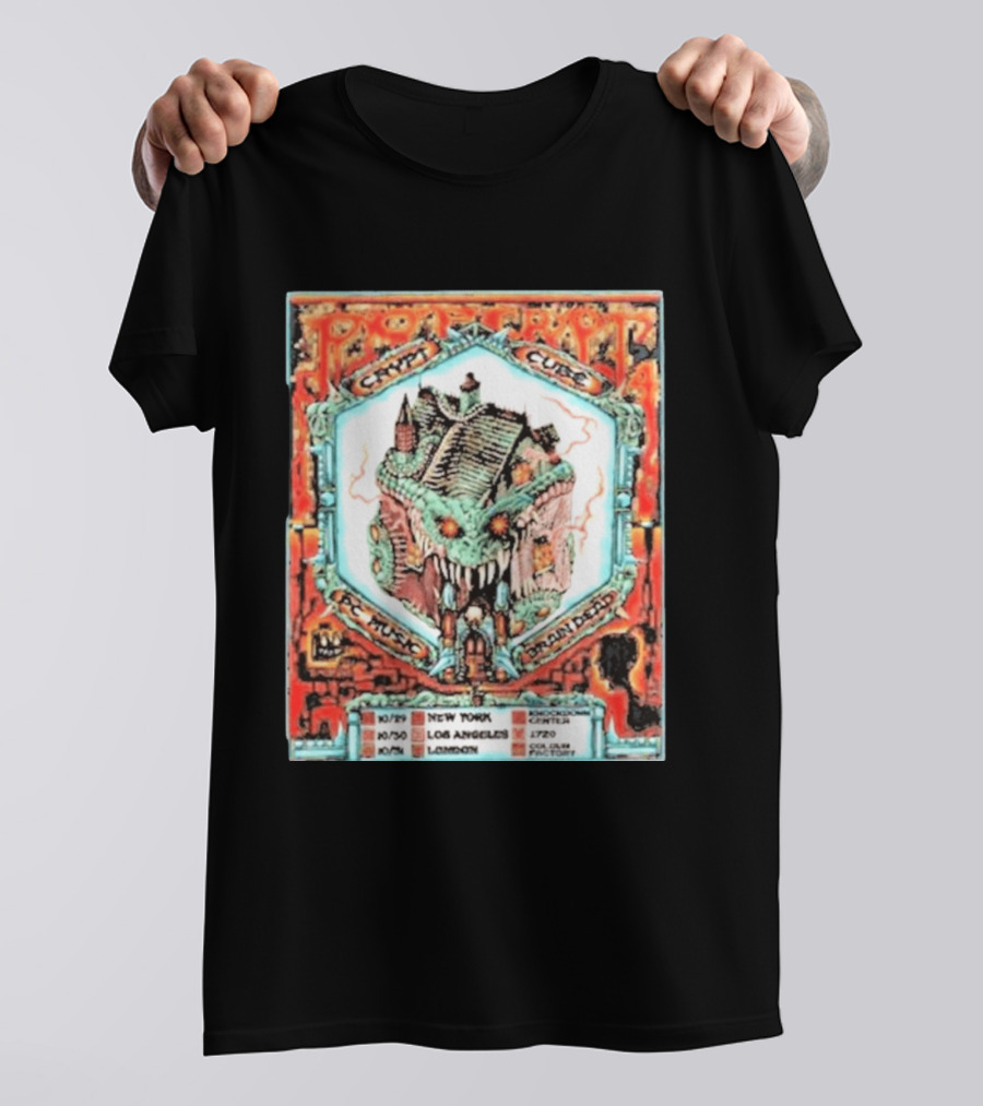 Pop Crypt Crypto Graphic Cube PC Music Brain Dead 2026 Tour New York Los Angeles London T-Shirt