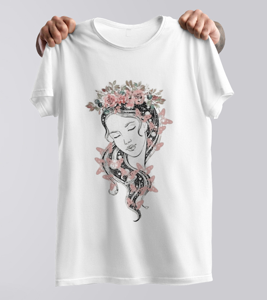 Heavyweight Floral Butterfly Hair T-Shirt
