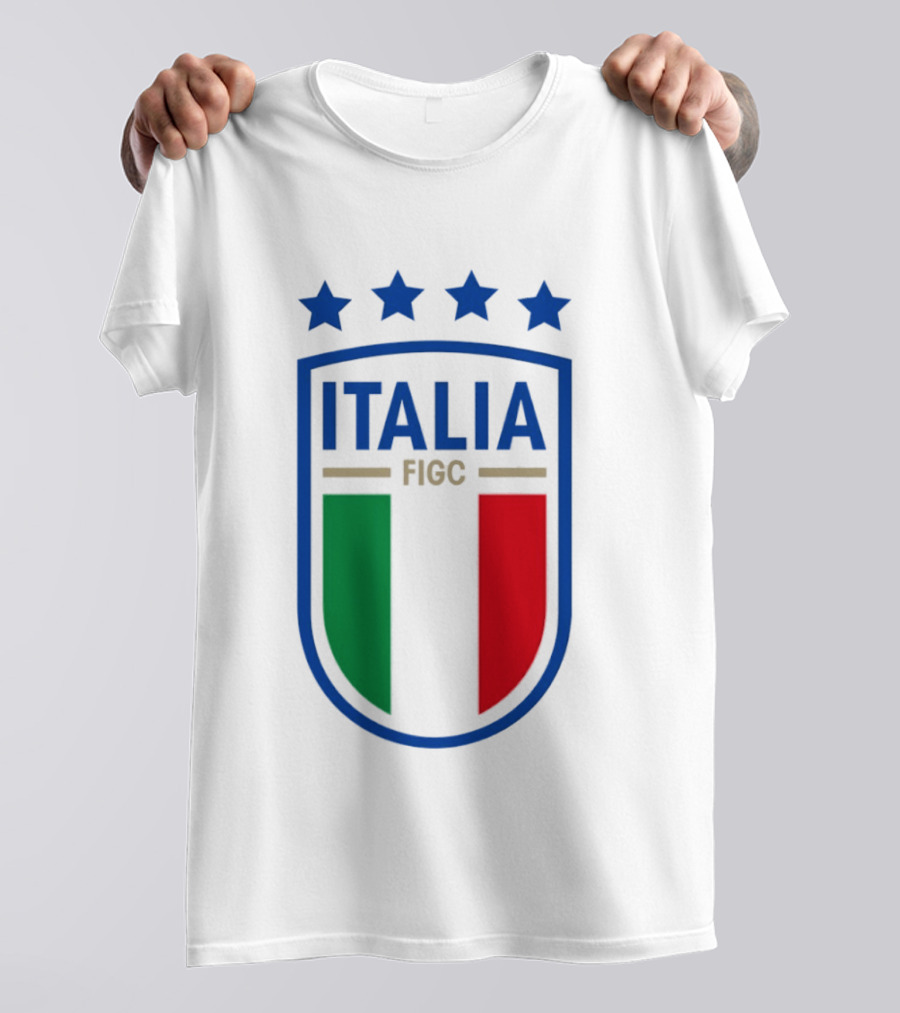 Italia FIGC Emblem Four Stars Badge Green White Red T-Shirt
