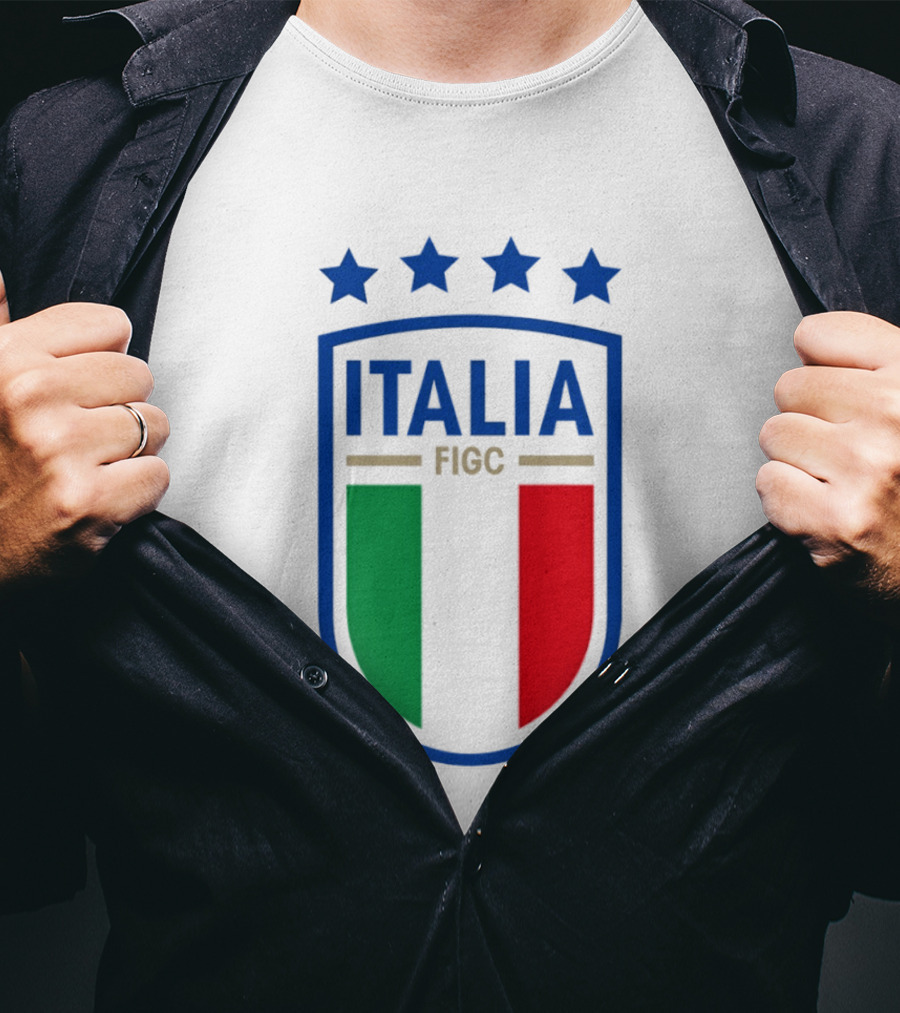 Italia FIGC Emblem Four Stars Badge Green White Red T-Shirt