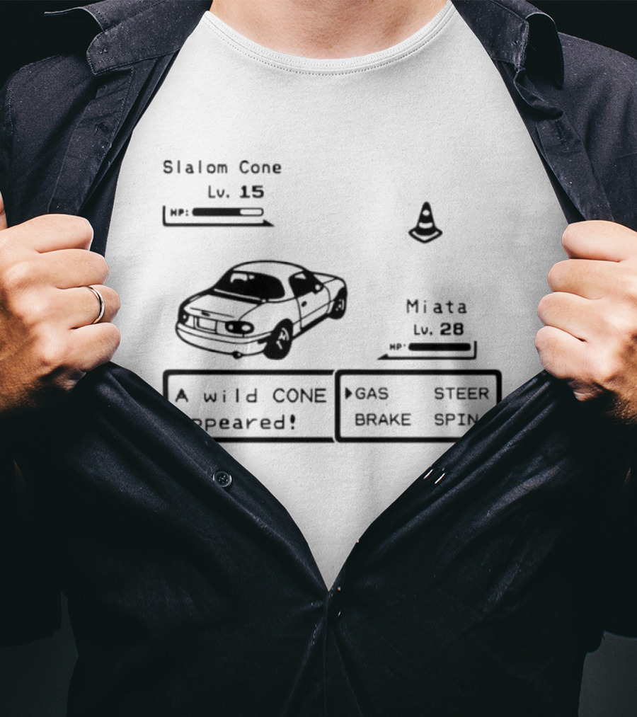 Miata Mazda NA A Wild Cone Appeared Pokemon Slalom Cone Gas Steer Brake Spin T-Shirt