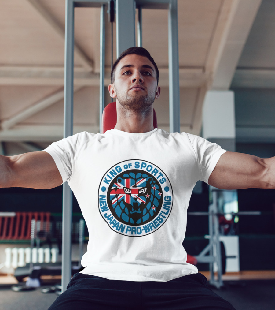 New Japan Pro Wrestling King Of Sports Lion Mark Icon With Union Jack And Stars T-Shirt