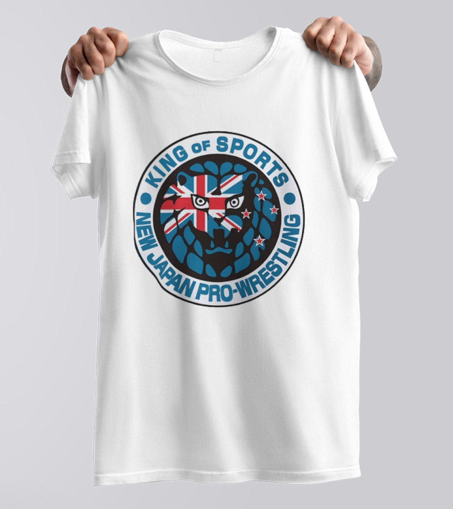 New Japan Pro Wrestling King Of Sports Lion Mark Icon With Union Jack And Stars T-Shirt