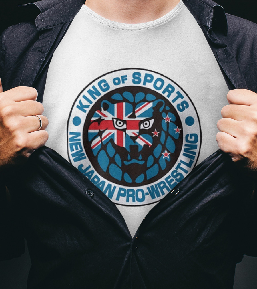New Japan Pro Wrestling King Of Sports Lion Mark Icon With Union Jack And Stars T-Shirt