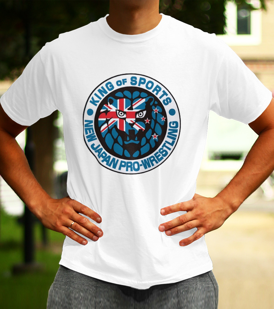 New Japan Pro Wrestling King Of Sports Lion Mark Icon With Union Jack And Stars T-Shirt