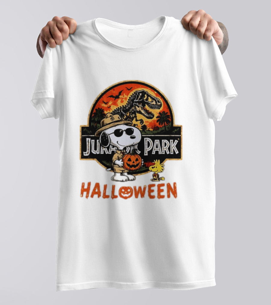Snoopy Woodstock Jurassic Park Halloween Pumpkin T-Shirt