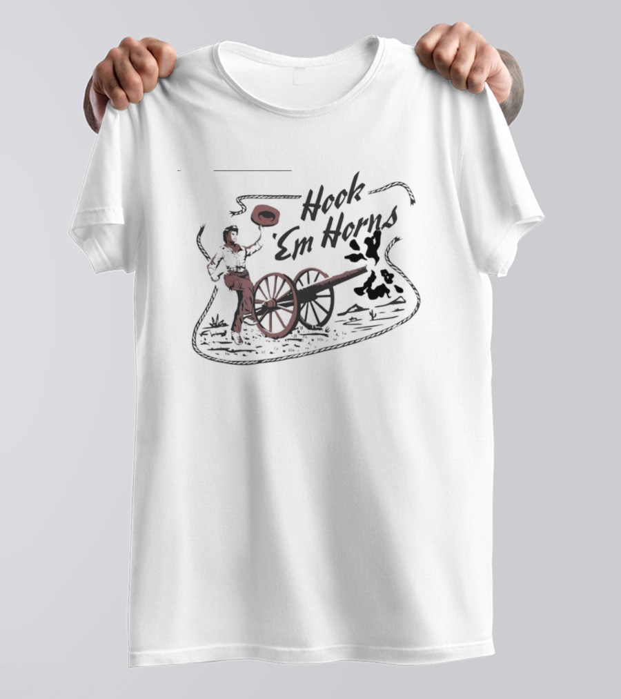 Hook 'Em Horns Texas Longhorns Cowboy And Cannon T-Shirt