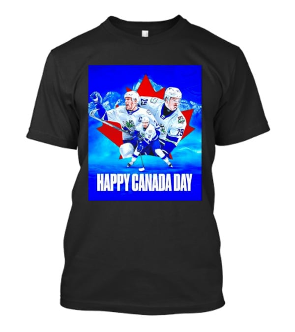 Abbotsford Canucks Happy Canada Day Celebration Collage With Hockey Players And Maple Leaf T-Shirt