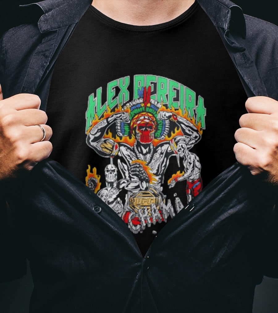 Alex Pereira Chama UFC Fighter Art With Flames And Traditional Headdress T-Shirt