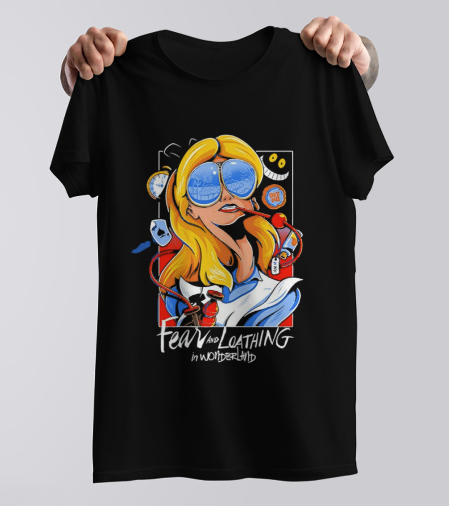 Alice Fear And Loathing In Wonderland Smoking Sunglasses Psychedelic T-Shirt