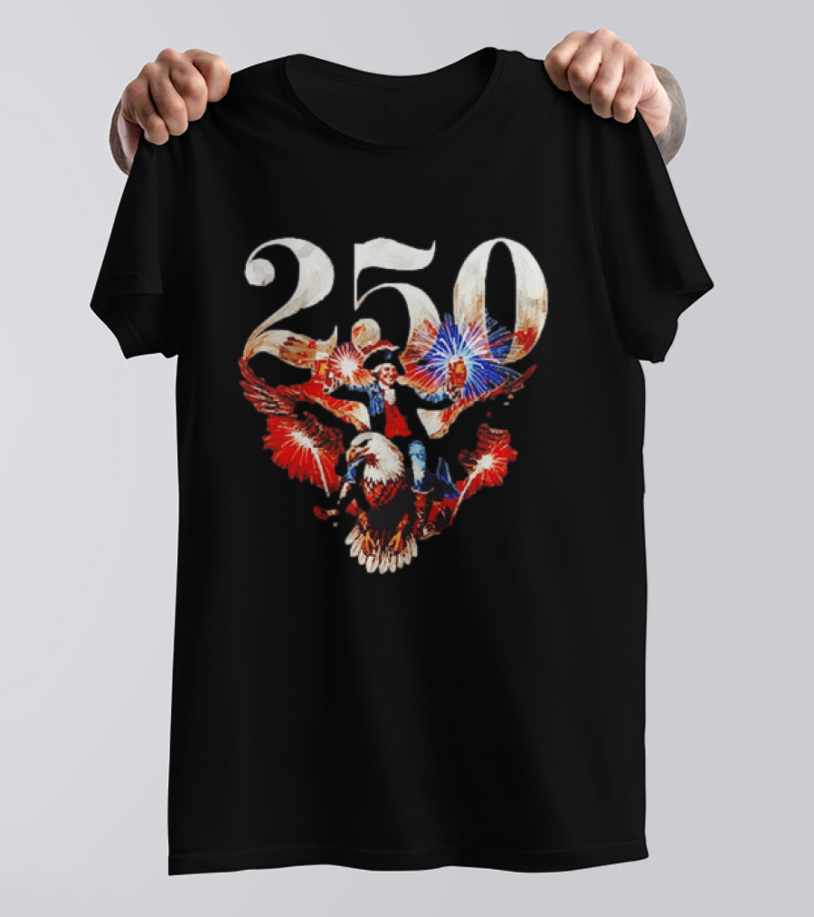 America 250 Ben Franklin Bald Eagle Fireworks T-Shirt