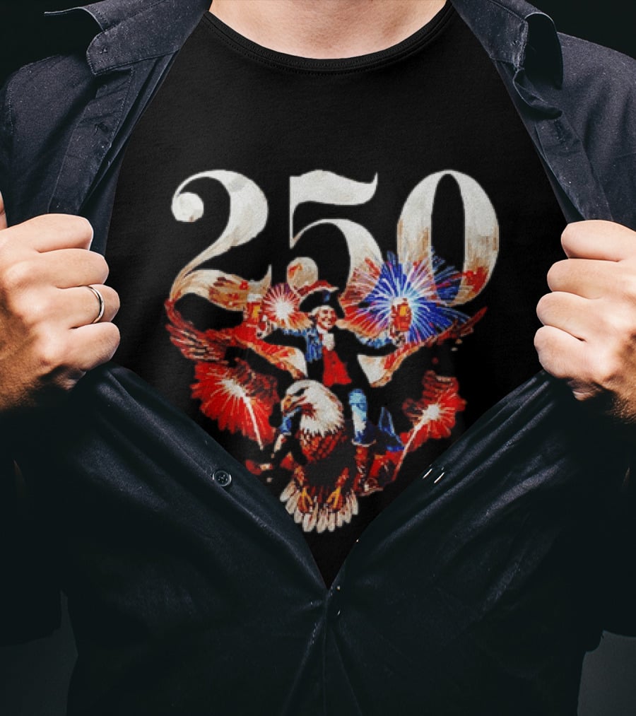 America 250 Ben Franklin Bald Eagle Fireworks T-Shirt