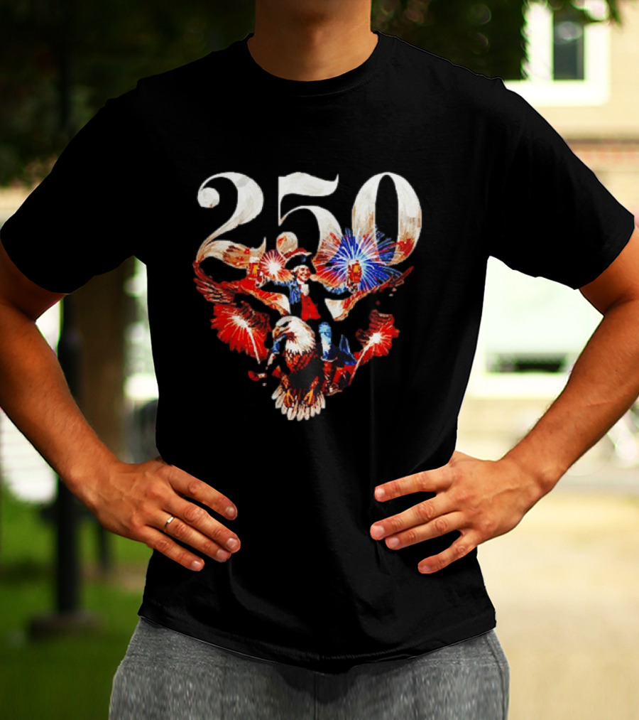 America 250 Ben Franklin Bald Eagle Fireworks T-Shirt