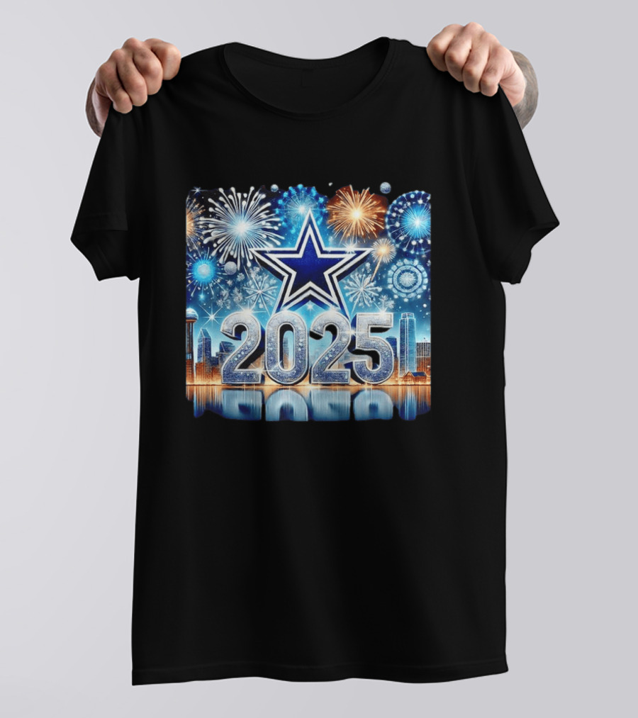 Dallas Cowboys 2025 New Year Firework Celebration Skyline T-Shirt