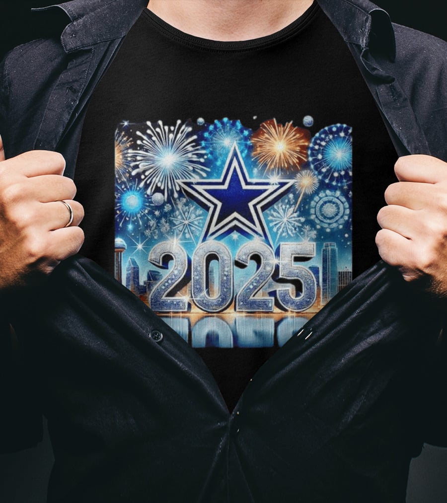 Dallas Cowboys 2025 New Year Firework Celebration Skyline T-Shirt