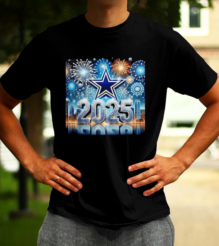 Dallas Cowboys 2025 New Year Firework Celebration Skyline T-Shirt
