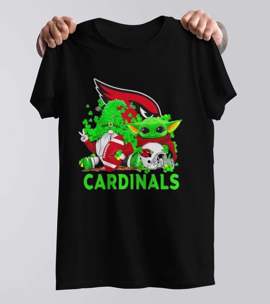 Arizona Cardinals Baby Yoda Gnome St Patrick's Day T-Shirt