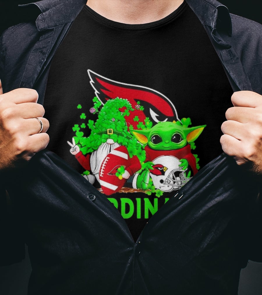 Arizona Cardinals Baby Yoda Gnome St Patrick's Day T-Shirt