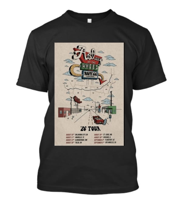 Asleep At The Wheel Route 66 Centennial 2026 Tour Oklahoma City Amarillo Albuquerque Tulsa St. Louis Chicago Flagstaff Los Angeles T-Shirt