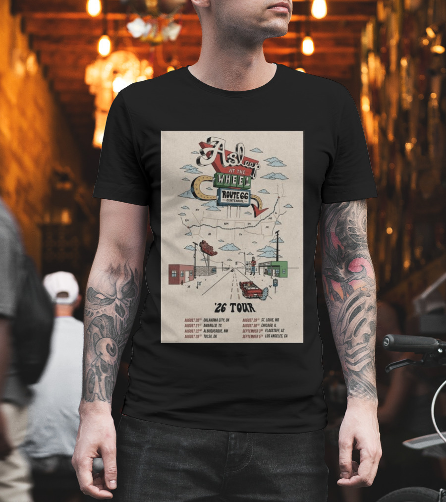 Asleep At The Wheel Route 66 Centennial 2026 Tour Oklahoma City Amarillo Albuquerque Tulsa St. Louis Chicago Flagstaff Los Angeles T-Shirt