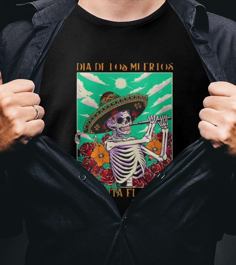 Calavera Golfer Día De Los Muertos Sombrero Flores Disfruta El Paseo T-Shirt