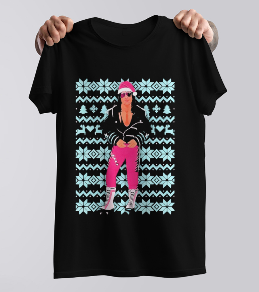 Bret Hart Ugly Christmas Jumper Retro Festive Pink Santa Outfit T-Shirt