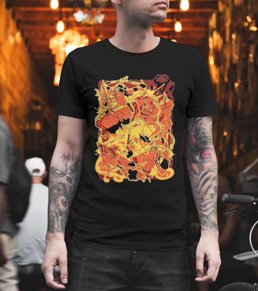 Helluva Boss Satan Characters In Fiery Yellow And Red T-Shirt