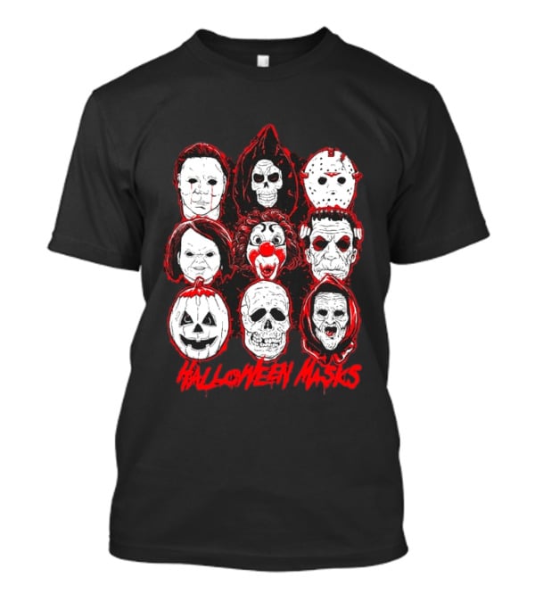 Horror Movie Characters Halloween Masks Skeleton Clown Jack O' Lantern T-Shirt