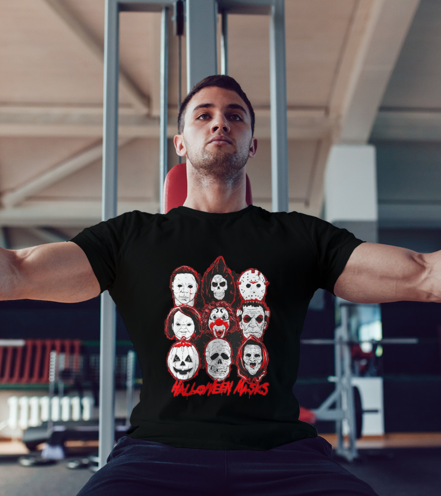 Horror Movie Characters Halloween Masks Skeleton Clown Jack O' Lantern T-Shirt