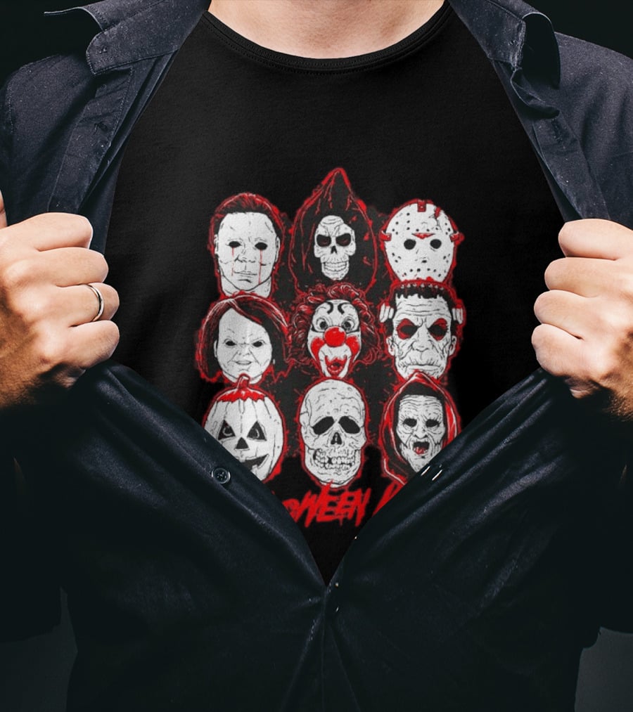 Horror Movie Characters Halloween Masks Skeleton Clown Jack O' Lantern T-Shirt