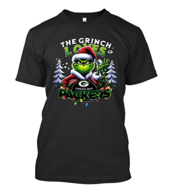 The Grinch Loves Green Bay Packers Christmas Tree Football T-Shirt