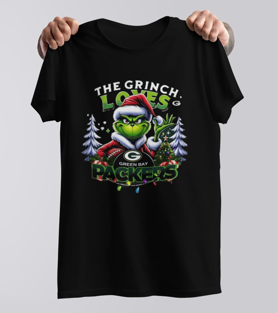 The Grinch Loves Green Bay Packers Christmas Tree Football T-Shirt