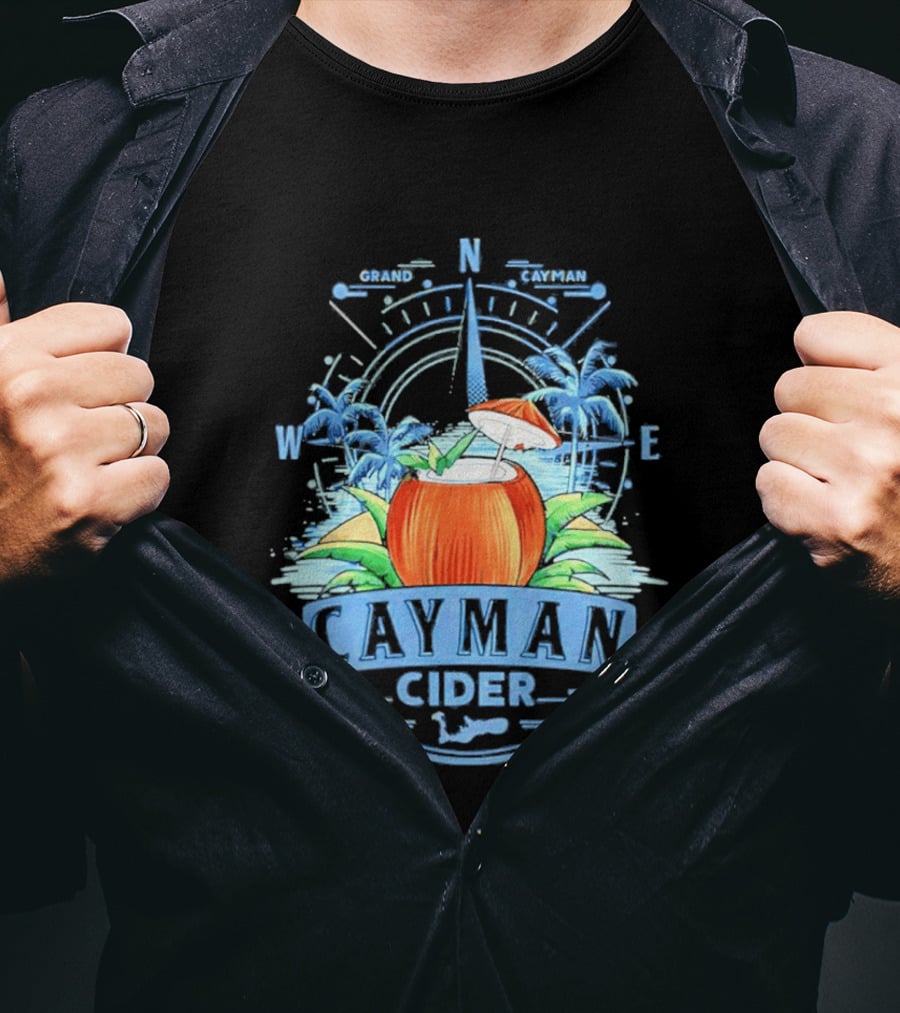 Cayman Cider Tropical Compass Palm Trees Beverage T-Shirt