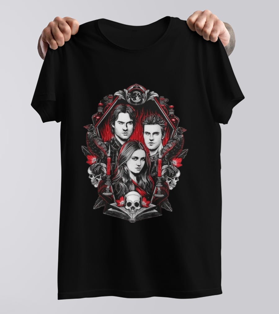 Vampire Blood The Vampire Diaries Damon Salvatore Stefan Salvatore Elena Gilbert Skull Candle Ravens T-Shirt