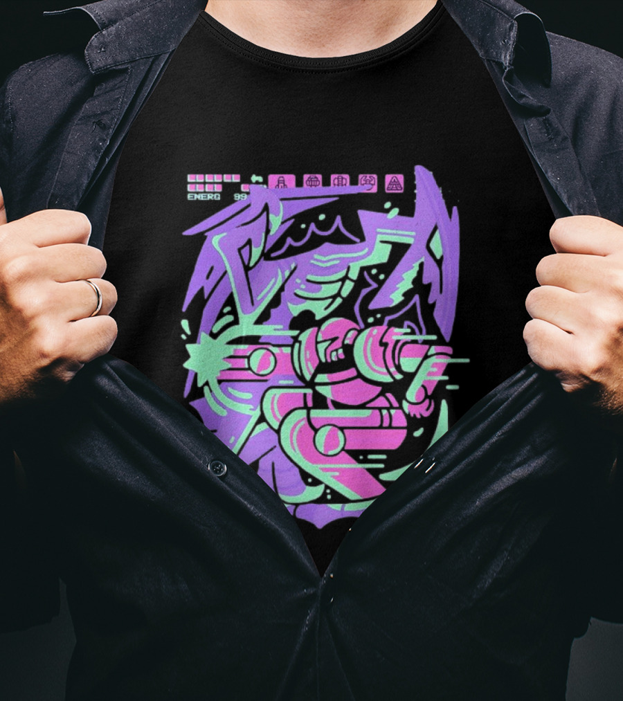 Metroid Space Pirate Skirmish Neon Glitch T-Shirt