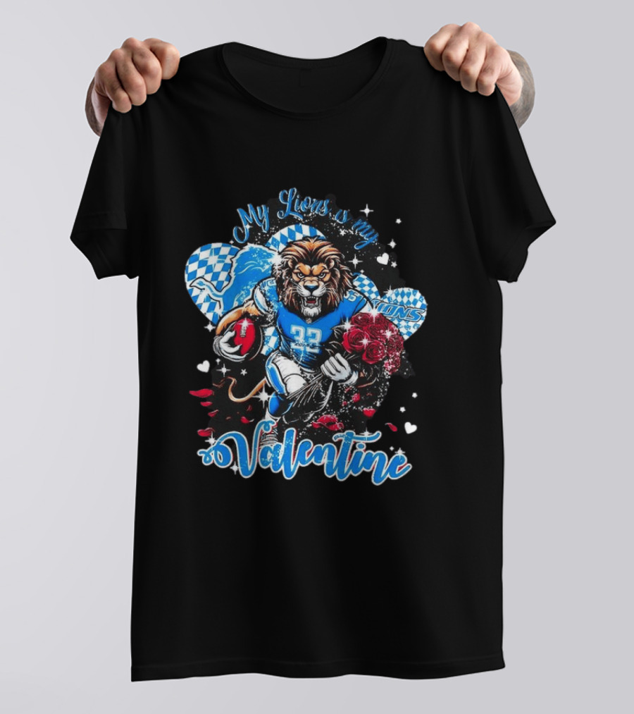Valentine My Detroit Lions Football Love Roses Player T-Shirt