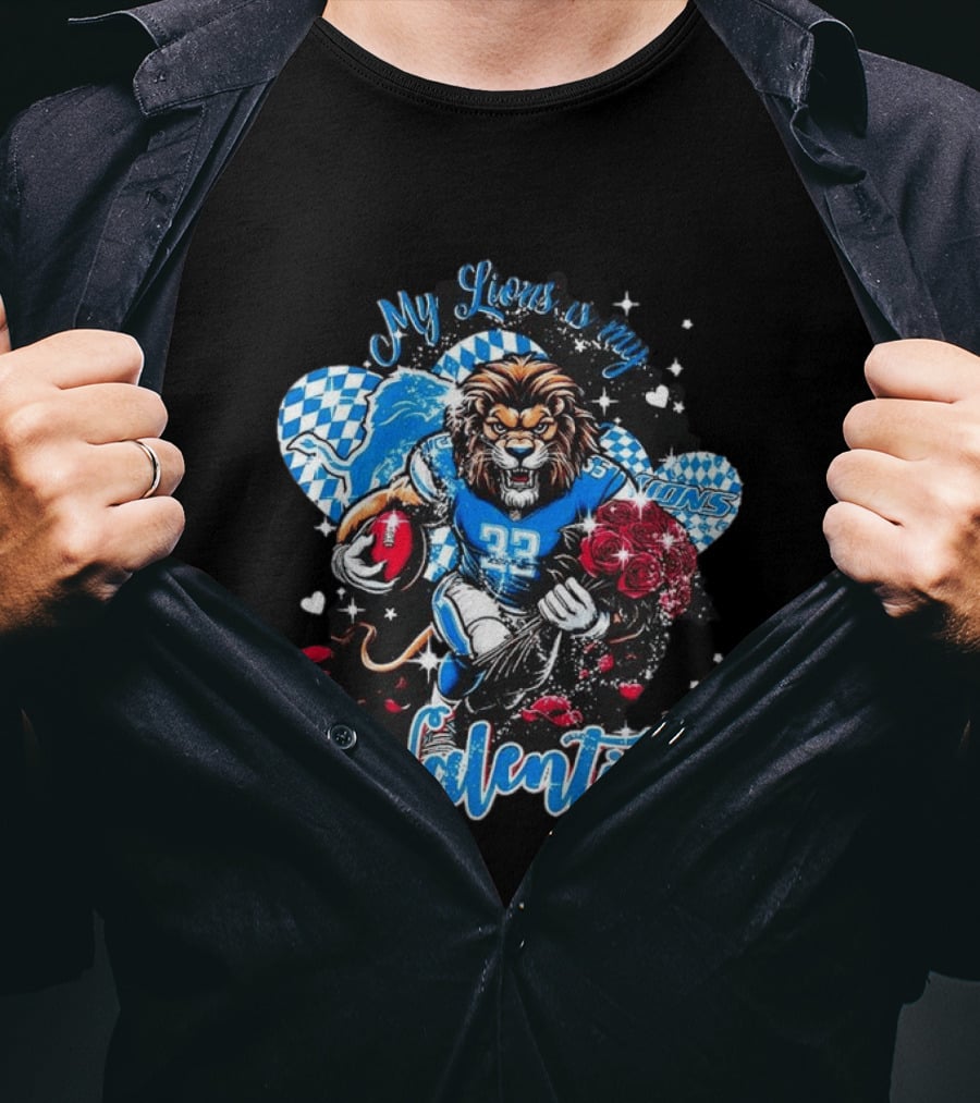 Valentine My Detroit Lions Football Love Roses Player T-Shirt
