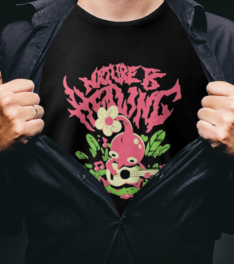 Nature Is Healing Pikmin Playing Guitar T-Shirt