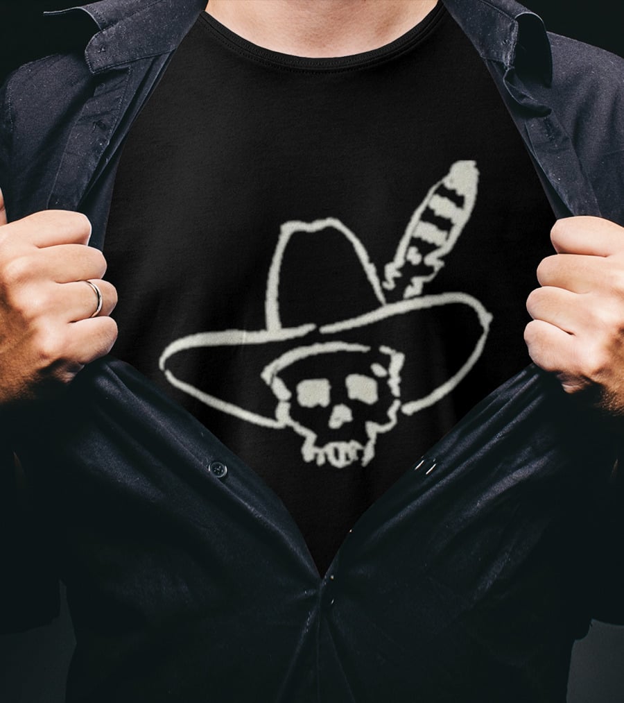 Ryan Bingham Western Skull Hat Feather Drawing T-Shirt