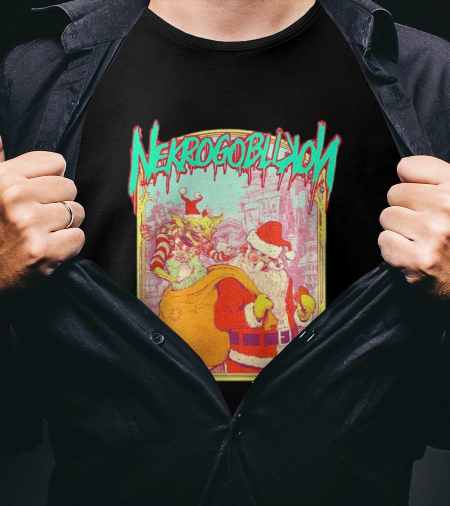 Santa Claus Nekrogoblikon Christmas Goblin Scene T-Shirt