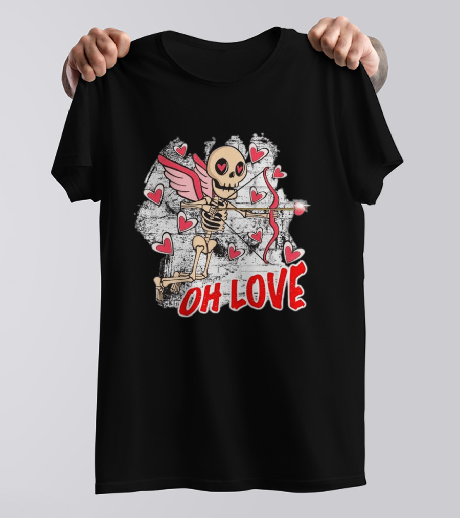Skeleton Cupid Oh Love Hearts Valentine T-Shirt
