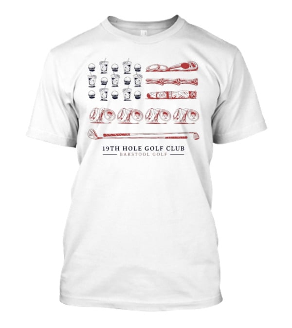 19th Hole Golf Club American Flag Bartool Golf T-Shirt